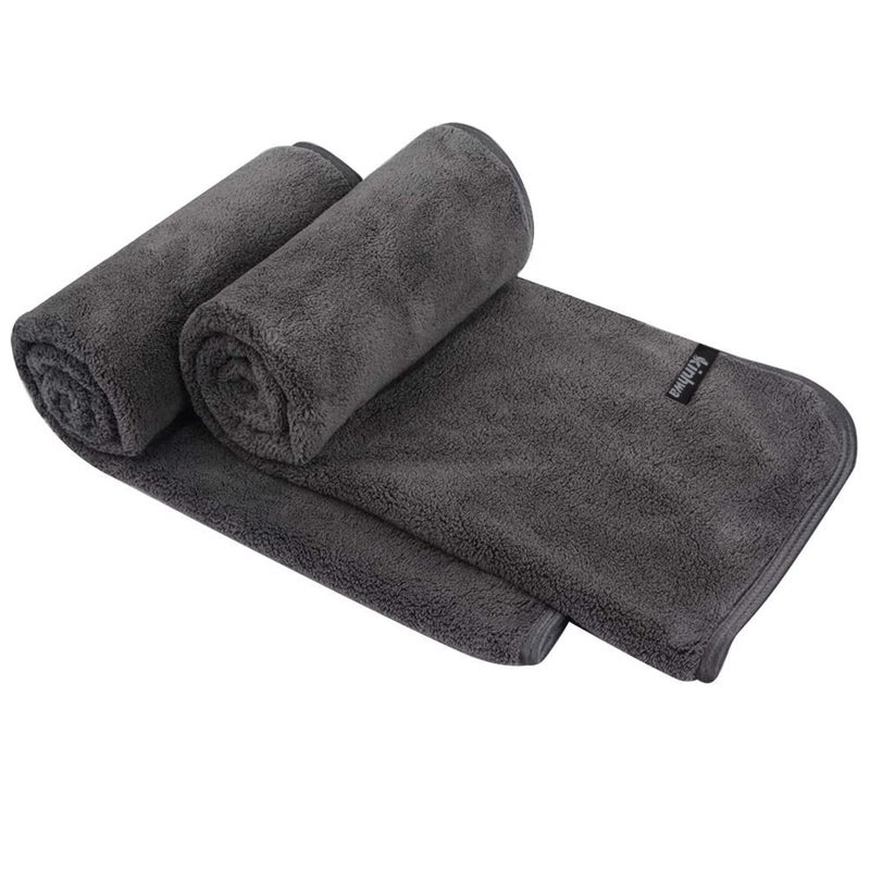 KinHwa Microfiber Hand Towel Ultra Soft Large Hand Towels for Bathroom Super Absorbent for SPA Face Shower and Sports 2 Pack Dark-Gray - Image 1